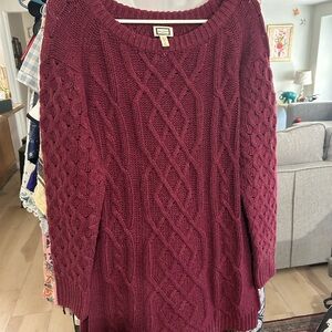 Burgundy Cable Knit Crew Neck Sweater